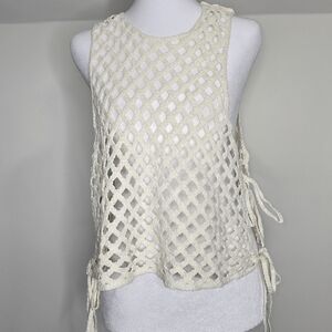 Crochet Openwork Ivory Tank Top Size M